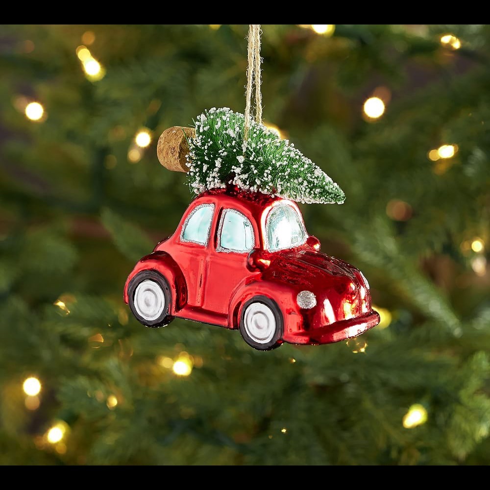 New Pottery Barn Mercury Beetle Car with Christmas Tree Ornament